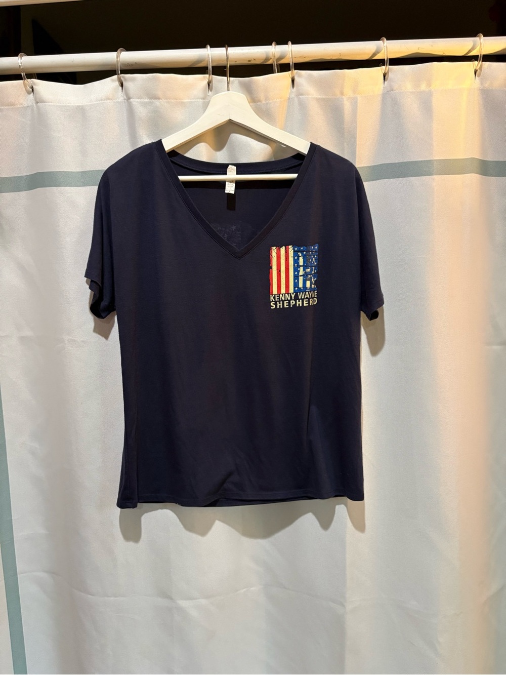 Kenny Wayne Shepard Navy V-Neck Tee with Patriotic Flag Pocket Graphic